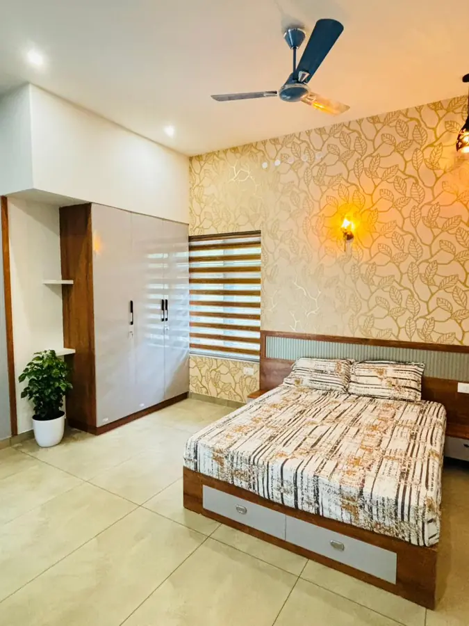 Bedroom interior design with wardrobe and bed unit