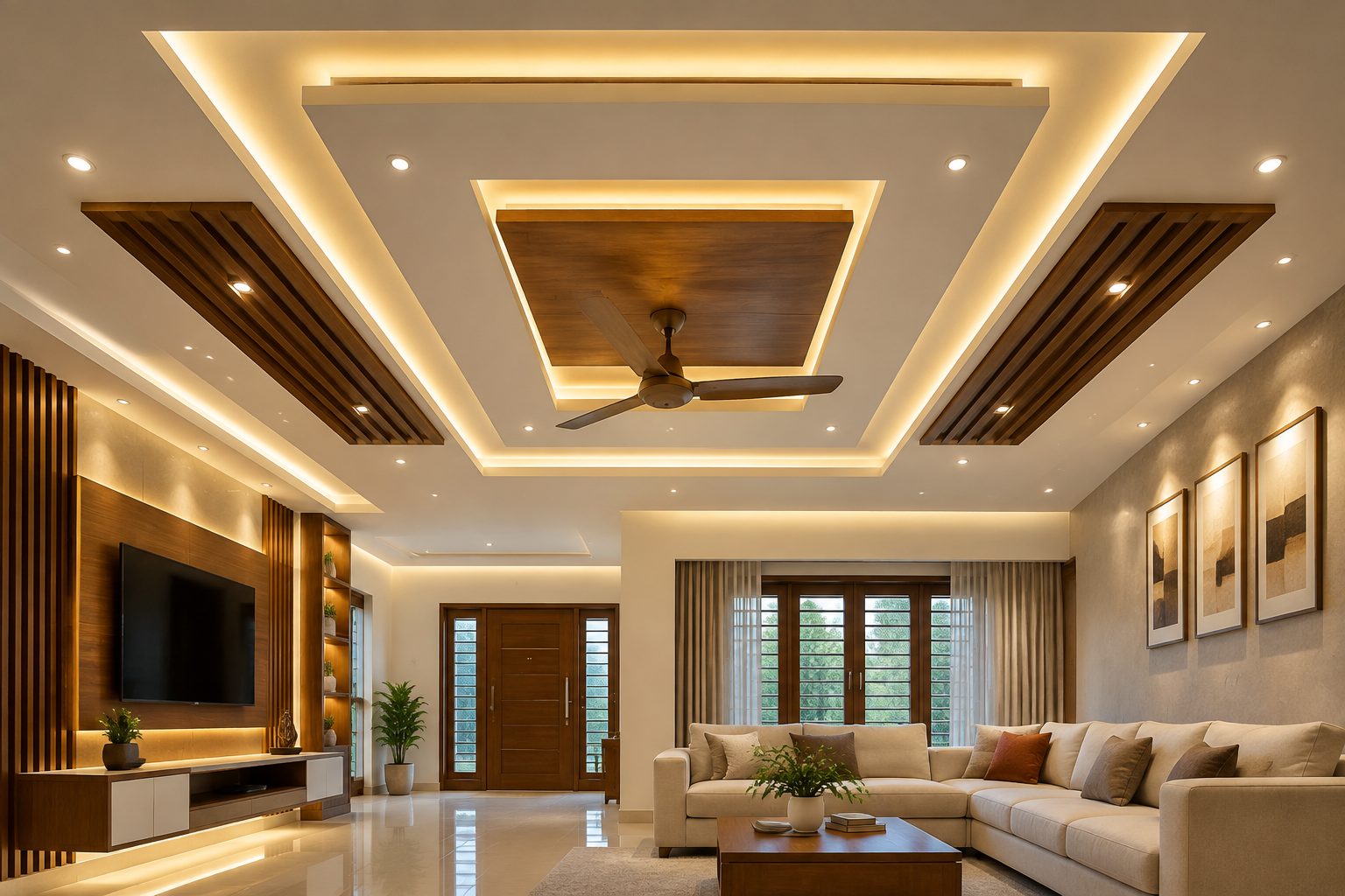 Interior room with premium ceiling and lighting