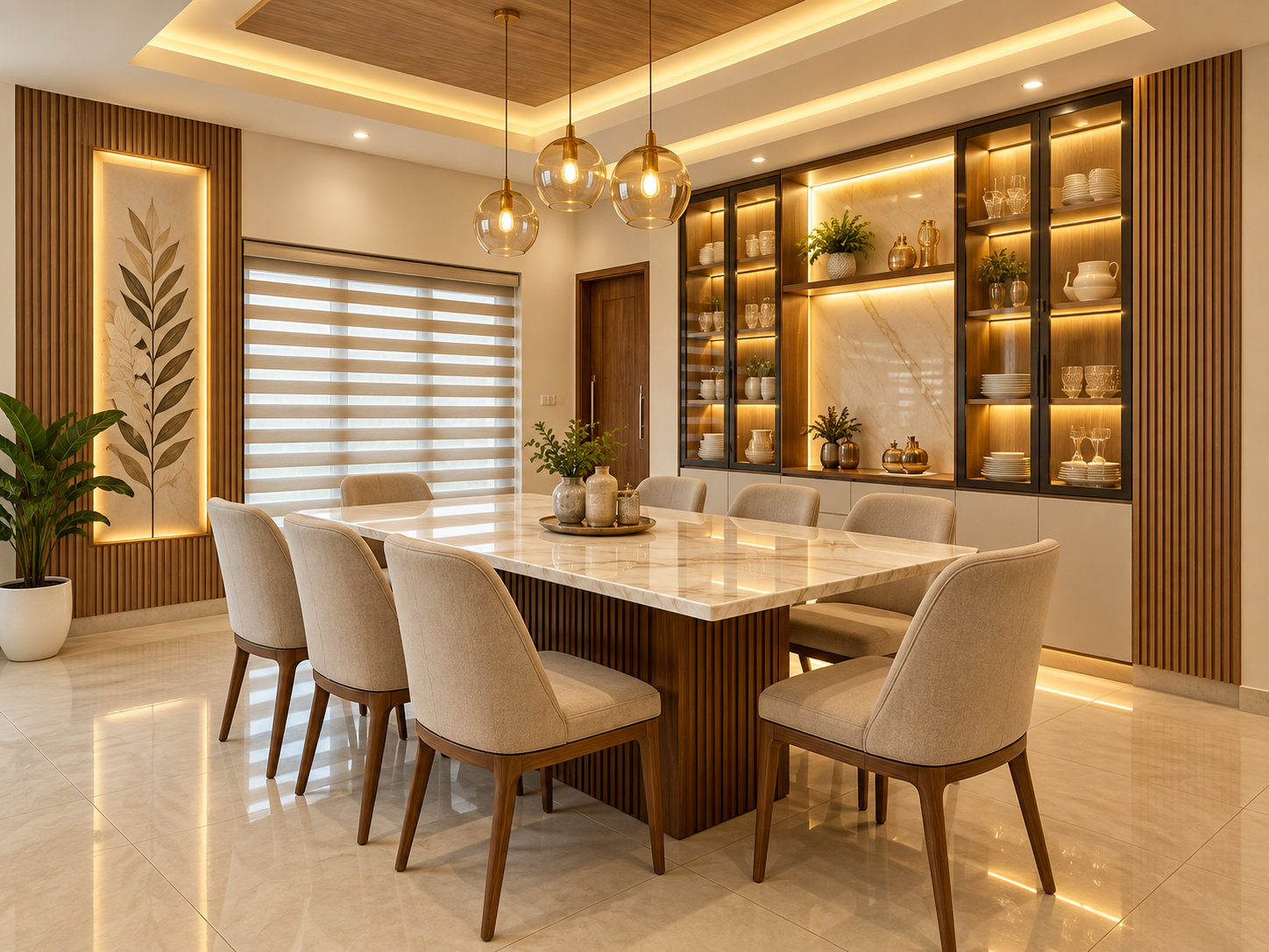 Dining room with interior decoration and furniture