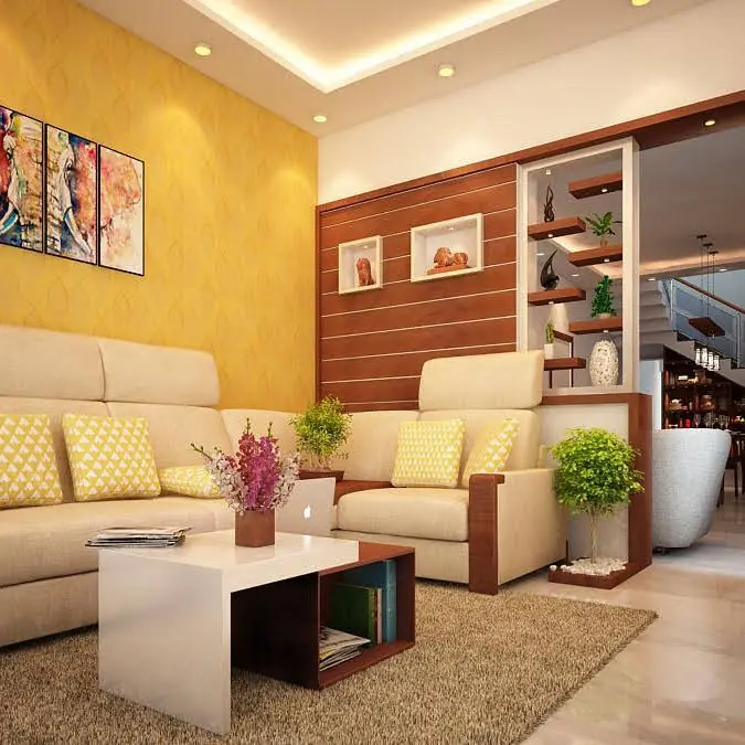 Living room interior with TV unit by Realtech Interiors