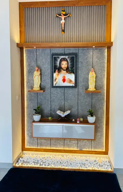 Realtech Interiors completed prayer wall with detailed lighting and finishing