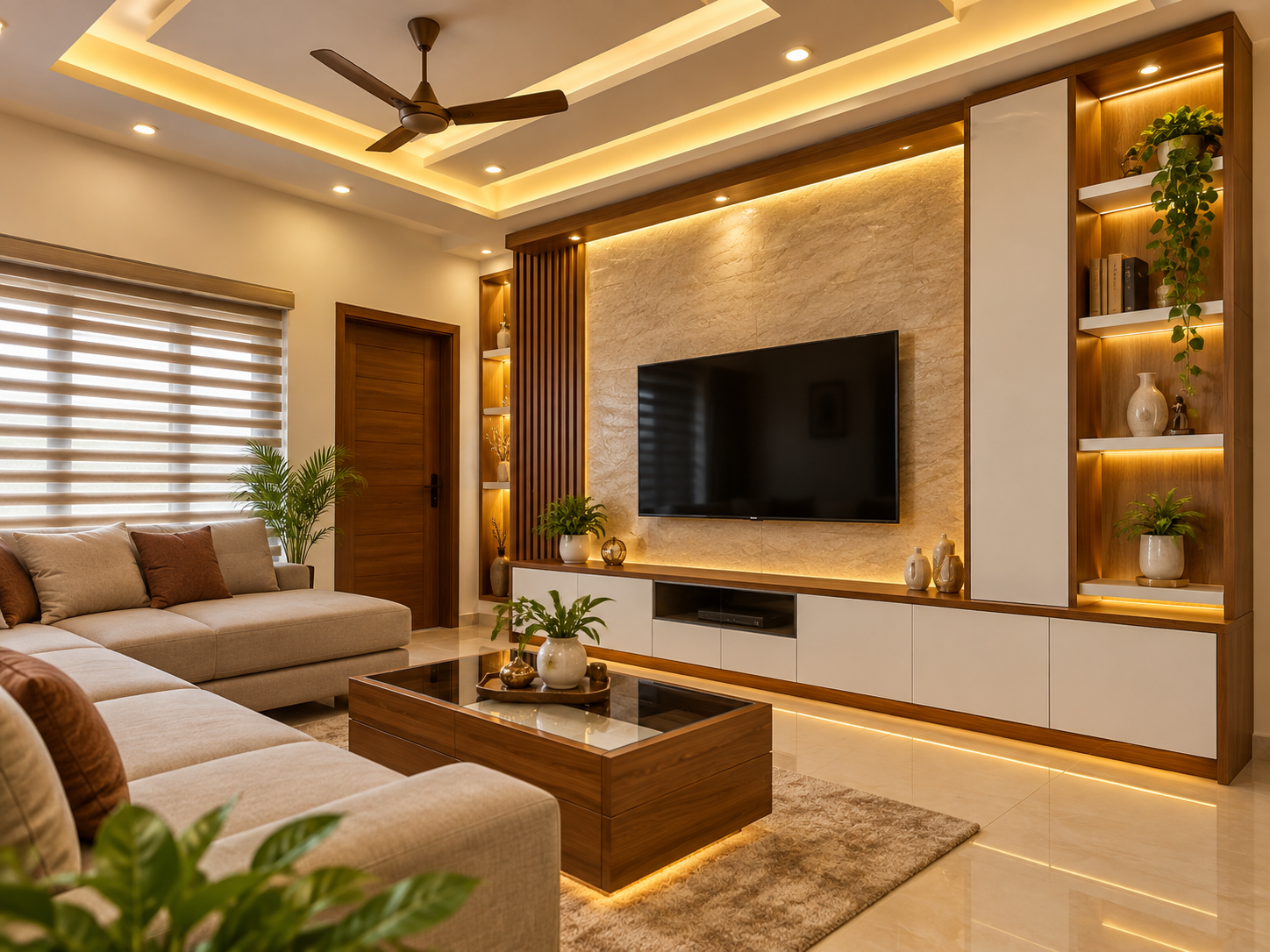 TV unit wall with modern interior design