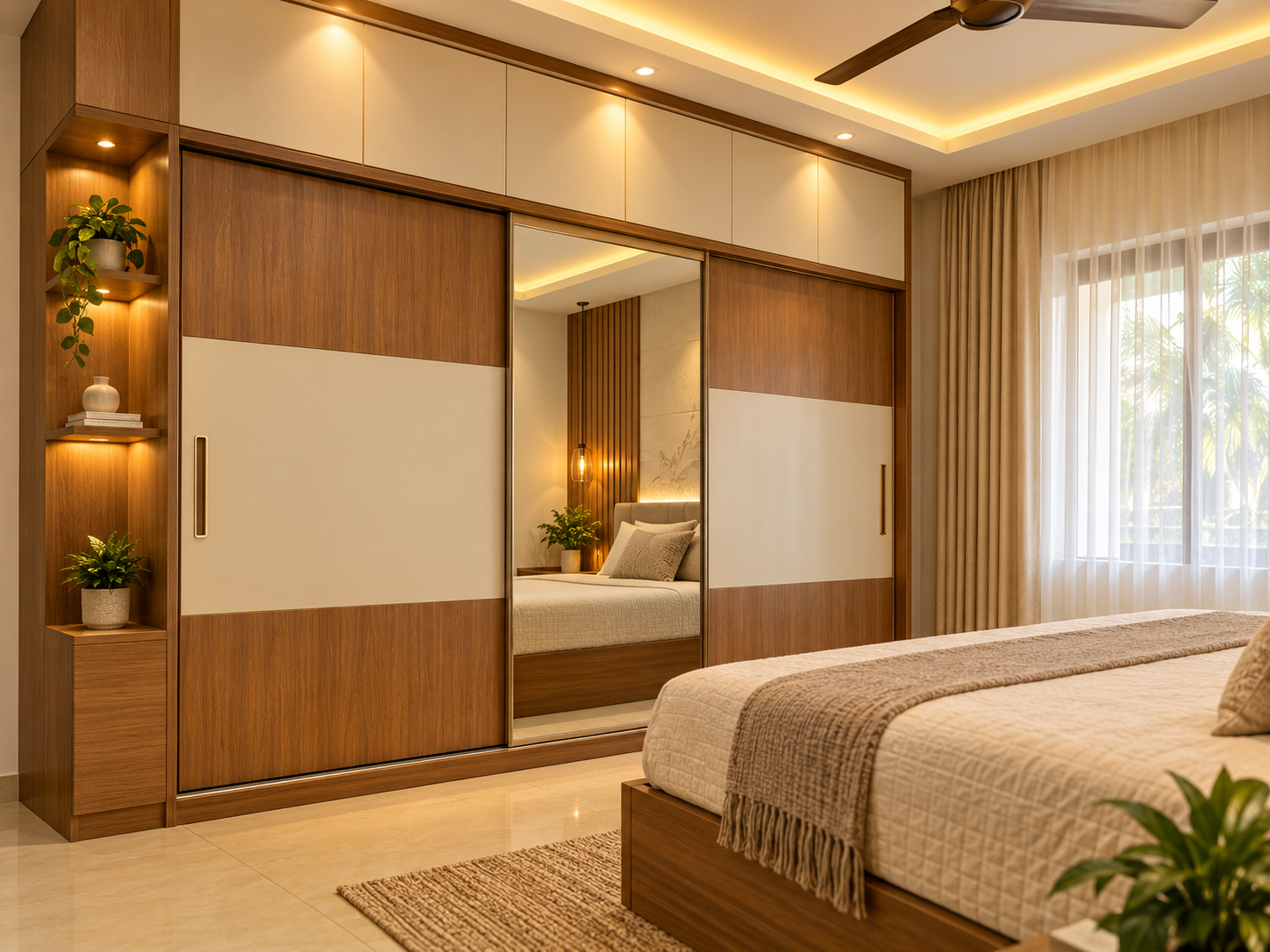 Sliding wardrobe with wood and laminate finish