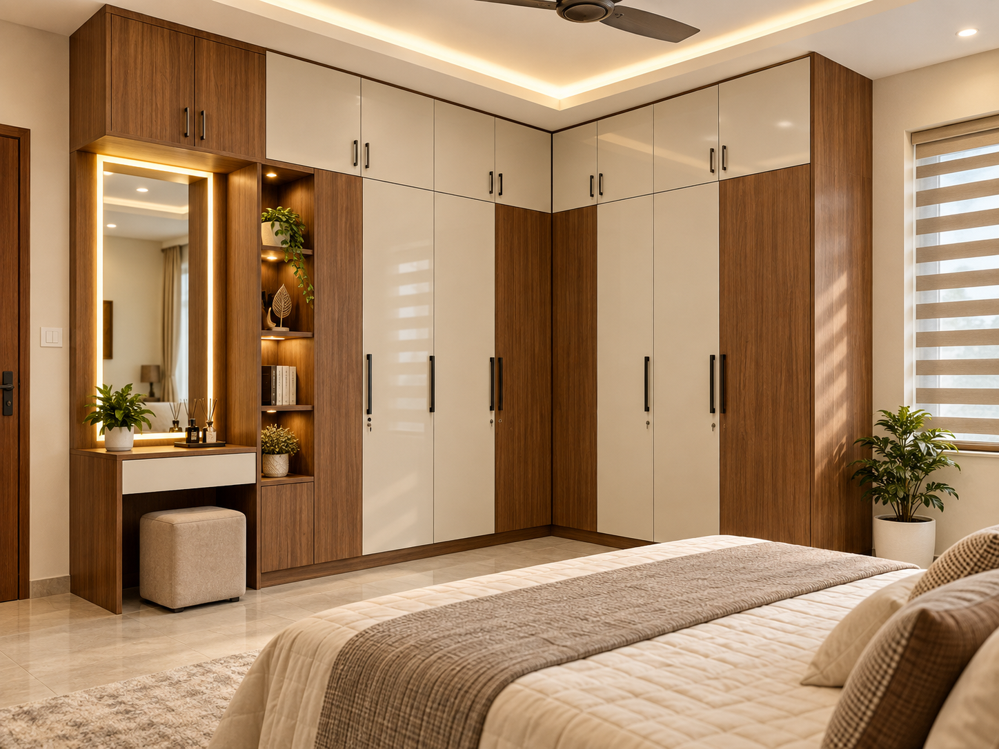 Walk-in style wardrobe and storage layout